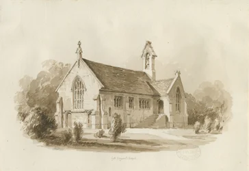 Great Haywood Chapel: sepiatvättteckning, 1840