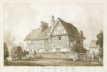 Haughton - Old Hall: sepiateckning, 1838