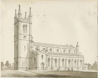 Lane End - Nya kyrkan: sepia-ritning