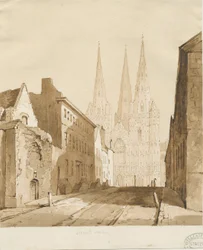 Lichfield Cathedral: röd-sepia teckning