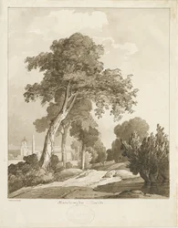 Marchington Church: sepiatvättteckning, 1836
