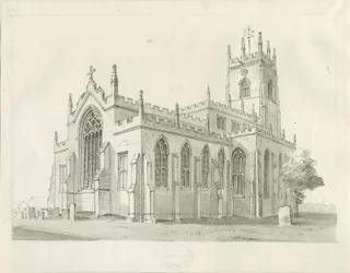Penkridge Church: ritning med penna och tvätt, nd [1836] (ritning)