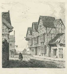 Penkridge Town - Old House: ritning med penna och bläck