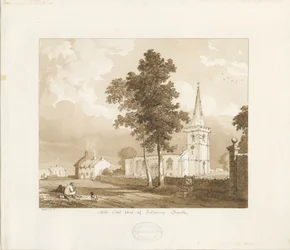 Rolleston Church: röd sepiateckning, 1836