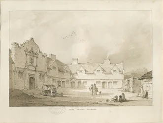 Stafford - Alms Houses: sepia ritning, nd [1837] (ritning)
