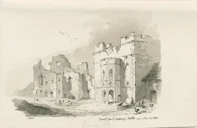 Tutbury Castle - Court Yard: ritning med penna och tvätt, 27 november 1837