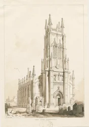 West Bromwich Church - "Christ Church": sepiateckning
