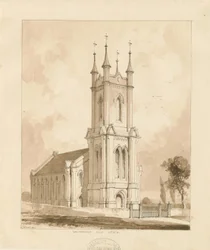 West Bromwich Church [New]: sepiafärgad ritning