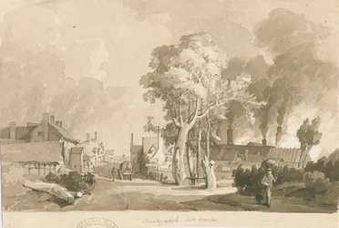 Weston-on-Trent - Shirleywich Saltworks: sepiatvättteckning, 1838