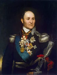 Porträtt av greve Matvei Ivanovich Platov (1757-1818) (Matvei Ivanovitch Platov) bild från 1814 de Phillips, Thomas (1770-1845) State Hermitage, St. Petersburg