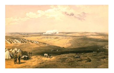 Avlägsen utsikt över Lord Raglans högkvarter före Sebastopol, 1855.