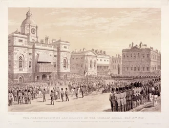 Drottning Victorias överlämnande av Krimmedaljen till överste Sir Thomas Trowbridge, 18 maj 1855