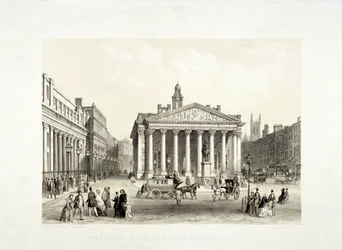 Royal Exchange och Bank of England till vänster, London, 1851