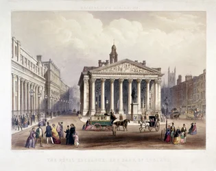 Royal Exchange och Bank of England till vänster, London, 1851