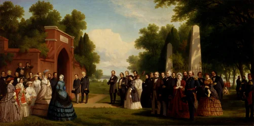 Besök av prinsen av Wales, president Buchanan och dignitärer i Washingtons grav..., 1861