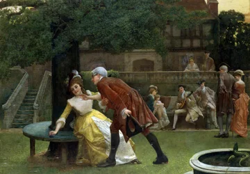 Slutet på trasslet. En kvinna avvisar en mans närmanden. 1890. Målning av Thomas Reynolds Lamont (1826-1898) Privat samling.