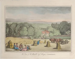 Sätet för M. Mitchell Esq. Hengar, Cornwall, från Sketches from Nature, 1822., 1822. Skapare: Thomas Rowlandson, Joseph Constantine Stadler.