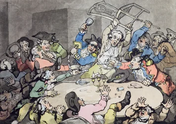A Kick Up at a Hazard Table, utgiven av J. Harris, 1787 (färgad etsning med akvatint)