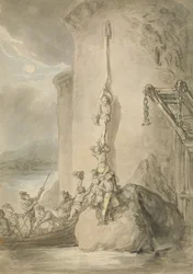 A Military Escapade, ca 1794 (penna och bläck med akvarell och tvätt över grafit på papper)