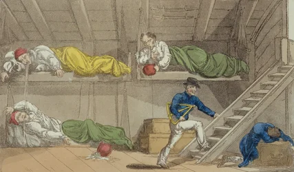 En scen i kanalen, från Stormästaren, eller Qui Hi-äventyr? i Hindostan. A Hudibras Poem in Eight Cantos by Quiz, av William Combe (1741-1823) publicerad av Thomas Tegg, London, 1815 (aqua)