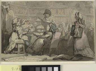 Ett blåstrumpklubbmöte i ett bibliotek