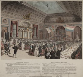 Middag för att fira Hollands frigörelse från Frankrike, City of London Tavern, Bishopsgate, 1814 (akvatint)