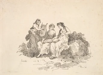 Harmony - Two Nymphs Singing, Another Playing a Lyre, 1784-88.