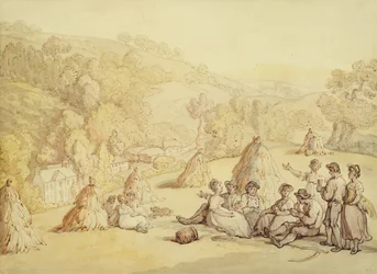 Skördare som vilar i ett majsfält, ca 1805-10 (penna och bläck med tvätt på papper)
