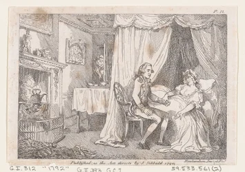 Lady Booby försöker förföra den obefläckade Joseph, från The Adventures of Joseph Andrew..., 1792.