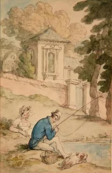 Man Fishing, ca 1780 (penna & brunt bläck och akvarell på papper)