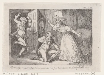 Partridge avbryter Tom Jones i sina protester mot Lady Bellaston, från The History o..., 1792.