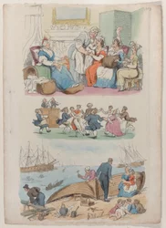 Platta 4: A Ligging-in Visit, A Round Dance, från World in Miniature, 1816., 1816.