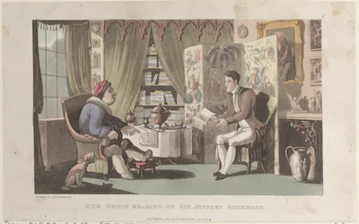 Quae Genus Reading till Sir Jeffery Gourmand, från The History of Johnny Quae Genu..., 1 mars 1822.