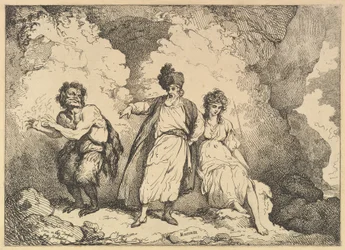 Scen från stormen: Caliban, Prospero och Miranda, [1783-87] återutgiven 1801.