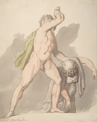 Stående naken man som stöder svimningskvinna Ludovisi Gallien i Uffizierna, 1780-1827.