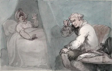 The Gamester Going to Bed (akvarell med penna och bläck på papper)