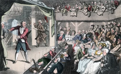 Scenen, illustration från "The Vicar of Wakefield" av Oliver Goldsmith, pub. Ackermann, 1817 (handfärgad akvatint)