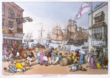 Distriktet Portsmouth, skämtteckning som beskriver verksamheten i denna engelska hamn