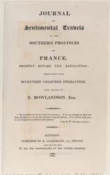 Titelsida, från Journal of Sentimental Travels in the Southern Provinces of France, Shor..., 1821.