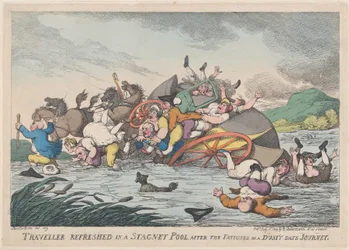 Resenär uppfriskad i en Stagnet [sic] pool, efter tröttheten hos en dammig..., 1 februari 1809.