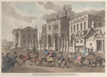 Utsikt över teatern, tryckeriet etc. Oxford, 1810, 1810.
