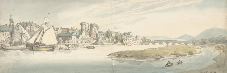 Utsikt över staden vid floden Carwitham Castle, 1775-1827.