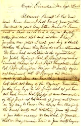 Letter signed T.S. Hawley, Cape Girardeau, Missouri, to parents, September 8, 1861
