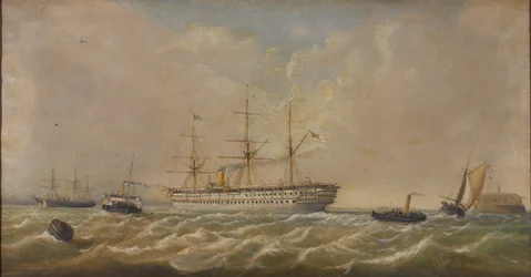HM Troopship ?Eufrat? anländer till Spithead från Bombay, 5 december 1879, och tar hem den 3:e