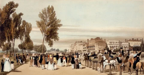 Hyde Park, mot Grosvenor Gate från "London as it is Drawn from Nature", 1842