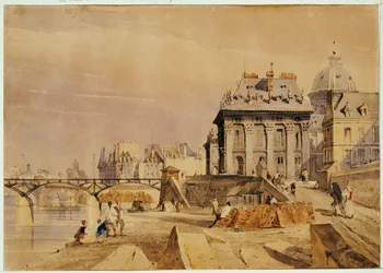 L"Institut och Pont des Arts, Paris, 1828