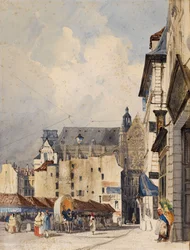 Prouvaires street och Saint-Eustache-kyrkan (akvarell)