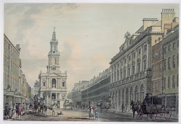 Stranden med Somerset House och St. Mary le Strand, 1781 (akvatint)