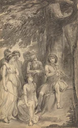 En av sex illustrationer till Fenelons "The Adventures of Telemachus son of Ulysses"