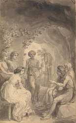 En av sex illustrationer till Fenelons "The Adventures of Telemachus son of Ulysses"